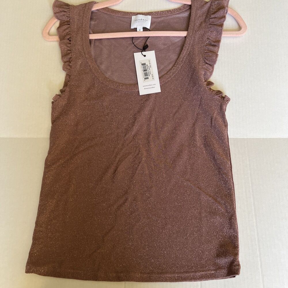The Sunday By WearSundays M Kobie Tank Top Shirt Sleeveless Ruffles Lurex Rose - Picture 3 of 9